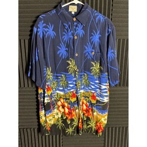 Aloha Hut Hawaii Parrot Floral Dress Shirt Size Large Mens